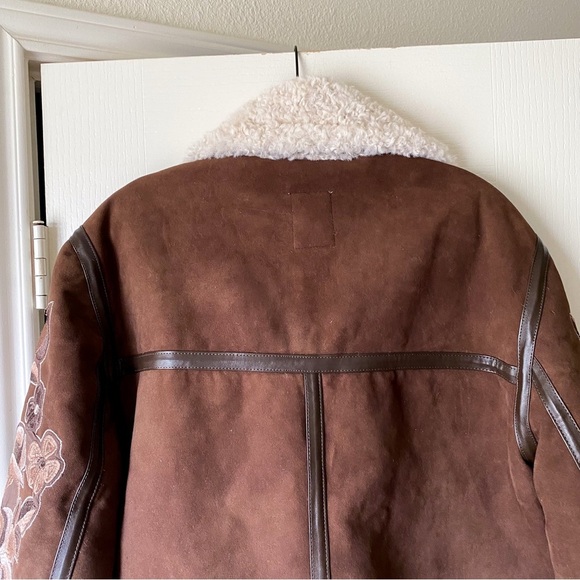 Free People Andies Vegan Moto Jacket Embroidered Floral Brown Bear Small NWT - Picture 9 of 14